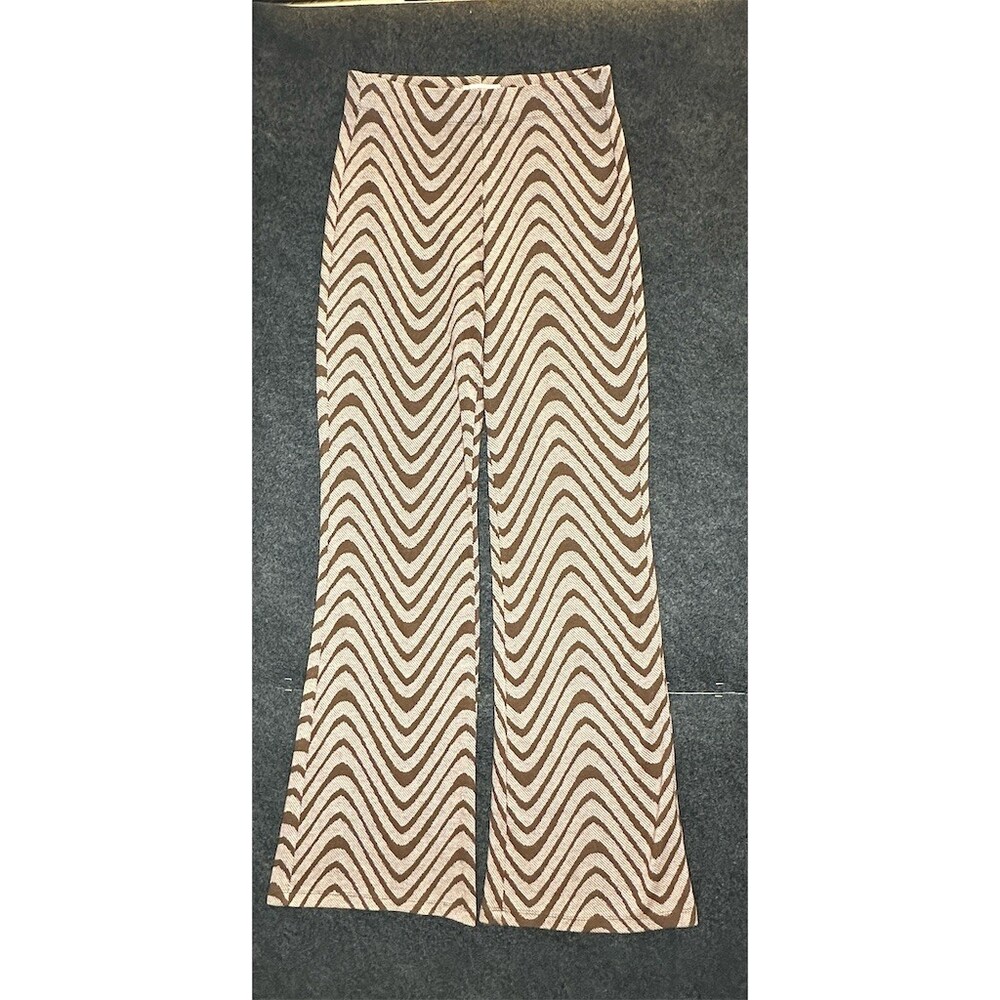 Urban Outfitters Bryn Pull-On Flare Pants Womens S Brown Wave Print Y2K